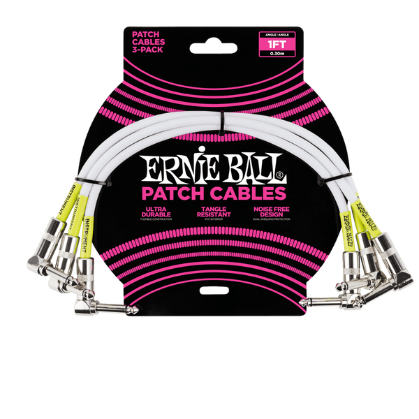 ERNIE BALL 1' ANGLE / ANGLE PATCH CABLE 3-PACK - WHITE