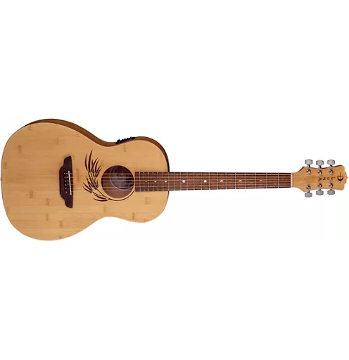 Luna Woodland Bamboo Parlor Acoustic-Electric Guitar, Natural,