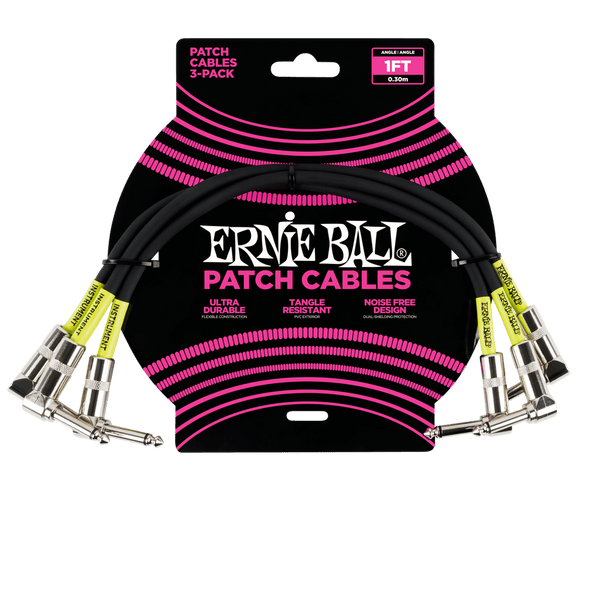 ERNIE BALL 1' ANGLE / ANGLE PATCH CABLE 3-PACK - BLACK