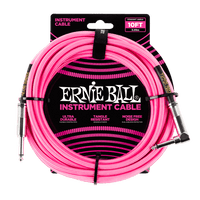 ERNIE BALL 10' BRAIDED STRAIGHT / ANGLE INSTRUMENT CABLE - NEON PINK