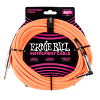 ERNIE BALL 10' BRAIDED STRAIGHT / ANGLE INSTRUMENT CABLE - Neon Orange