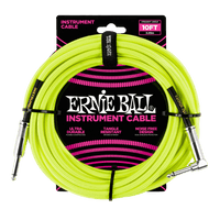 ERNIE BALL 10' BRAIDED STRAIGHT / ANGLE INSTRUMENT CABLE - Neon Green