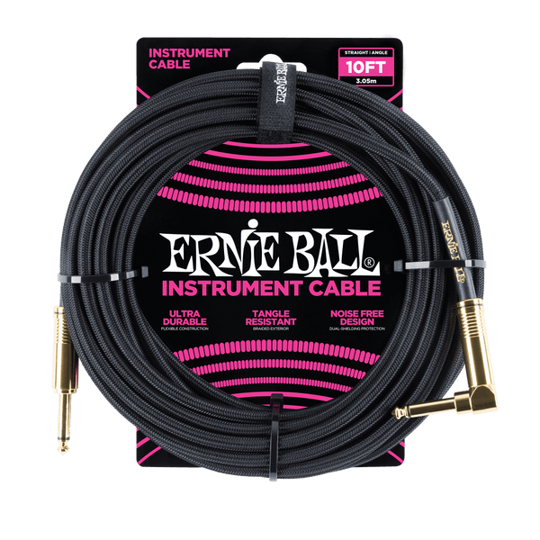 ERNIE BALL 10' BRAIDED STRAIGHT / ANGLE INSTRUMENT CABLE - Black