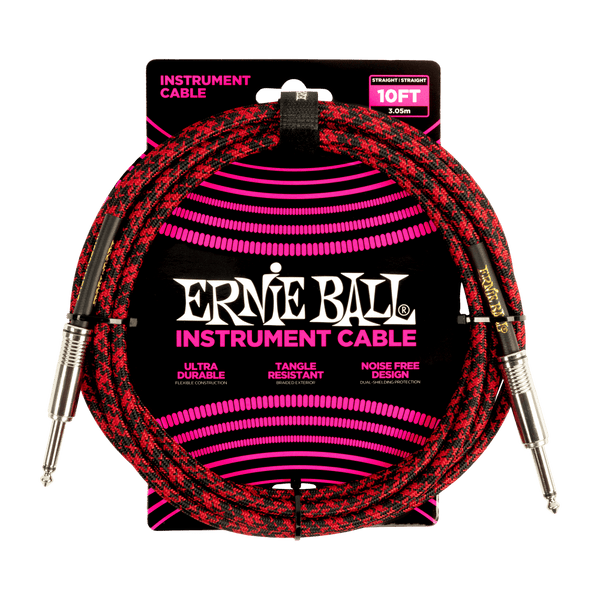 10' BRAIDED STRAIGHT / STRAIGHT INSTRUMENT CABLE - RED BLACK