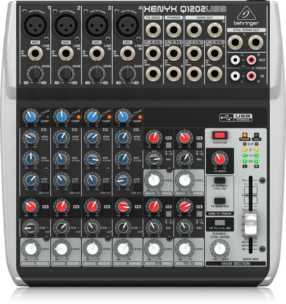 XENYX Q1202USB Premium 12-Input 2-Bus Mixer with XENYX Mic Preamps & Compressors, British EQs and USB/Audio Interface