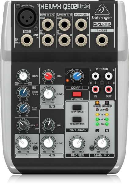 XENYX Q502USB Premium 5-Input 2-Bus Mixer with XENYX Mic Preamp & Compressor, British EQ and USB/Audio Interface