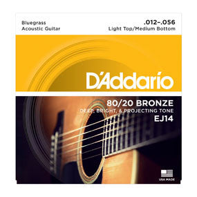 EJ14 80/20 Bronze Acoustic Guitar Strings, Light Top/Medium Bottom/Bluegrass, 12-56