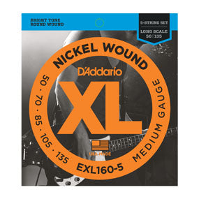 D'addario EXL160-5 Nickel Wound 5-String Bass, Medium, 50-135, Long Scale