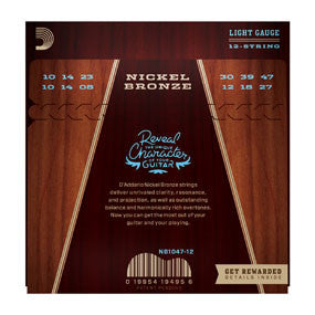 NB1047-12 Nickel Bronze Acoustic Guitar Strings, Light 12-String, 10-47