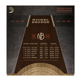 NB1656 Nickel Bronze Acoustic Guitar Strings, Resophonic, 16-56